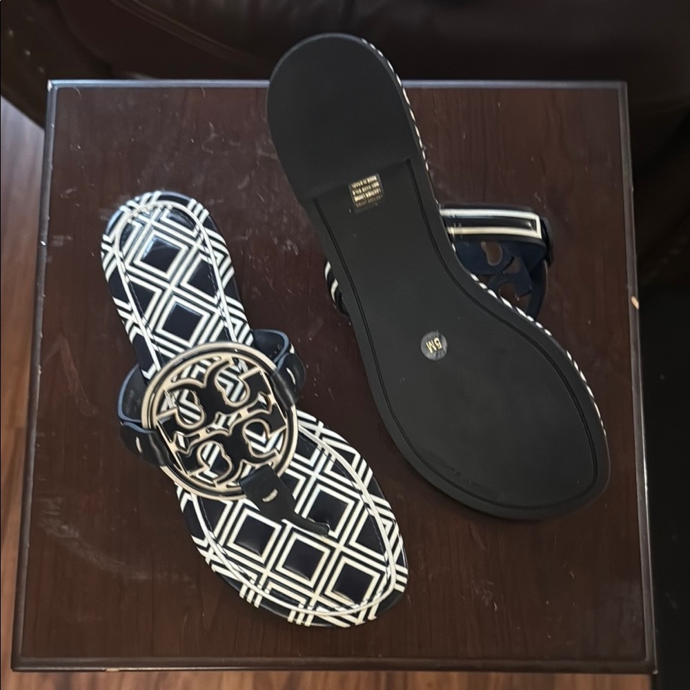 Tory Burch Geometric Black and White Sandals